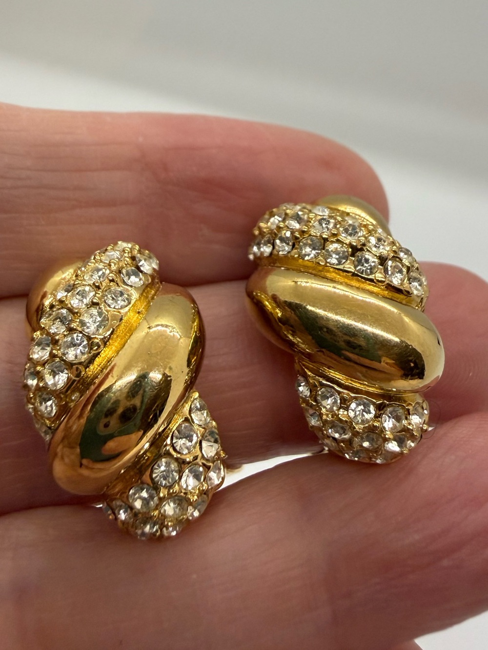 Ciner Gold-Tone Crystal Clip Earrings Vintage